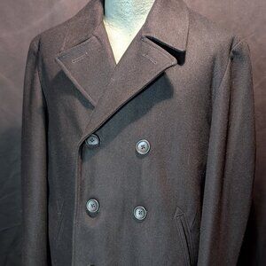 Wool Blend Peacoat Mens Claiborne M Black Coat Jacket Pea Coat Double Breast